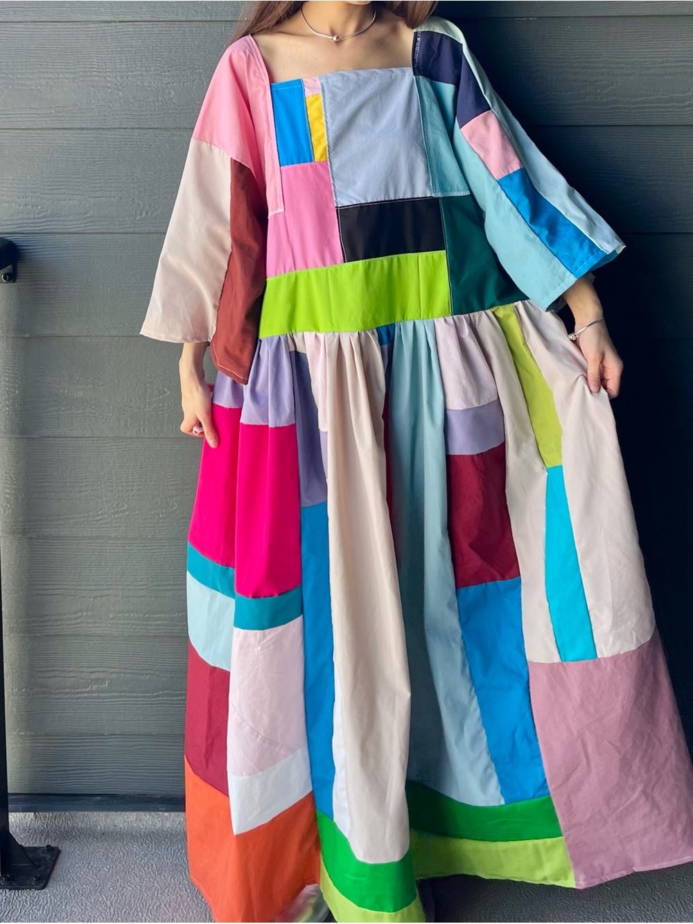 Handmade Quilted Patchwork Colorblock Dress SKU 05034 - Picture 13 of 16